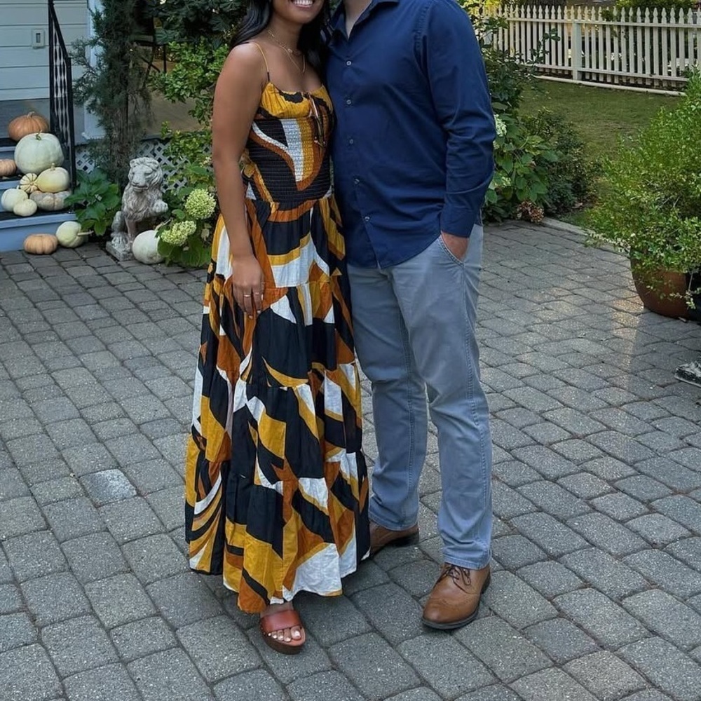 NWT Anthropologie Josephine Smocked Drop Waist Black Orange Maxi Dress Medium - Picture 7 of 10